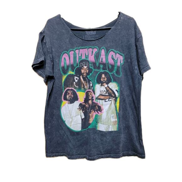 Outkas Rap Hip Hop T Shirt Vintage Wash Women Large Gray Black - Picture 1 of 9